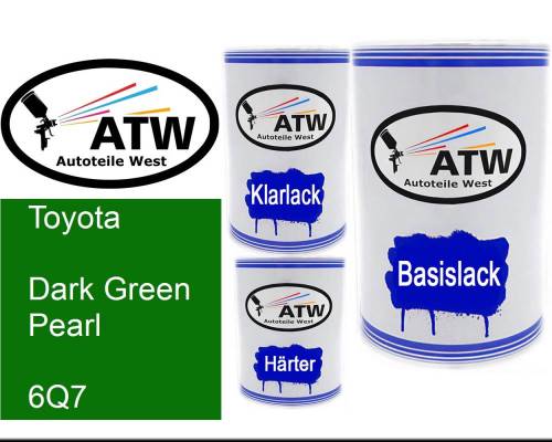 Toyota, Dark Green Pearl, 6Q7: 500ml Lackdose + 500ml Klarlack + 250ml Härter - Set, von ATW Autoteile West.